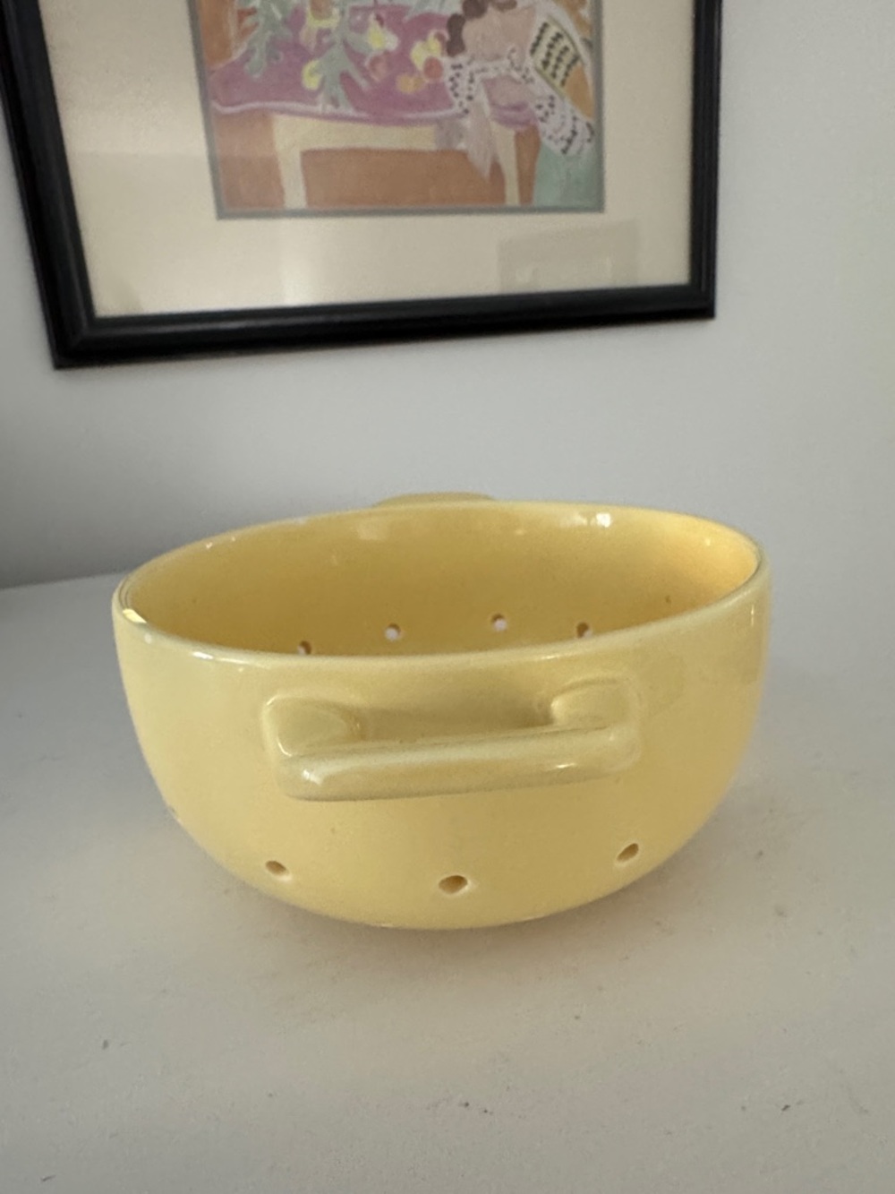 Yellow Small Ceramic Colander - Dual Handle Kitchen Strainer - Picture 6 of 7